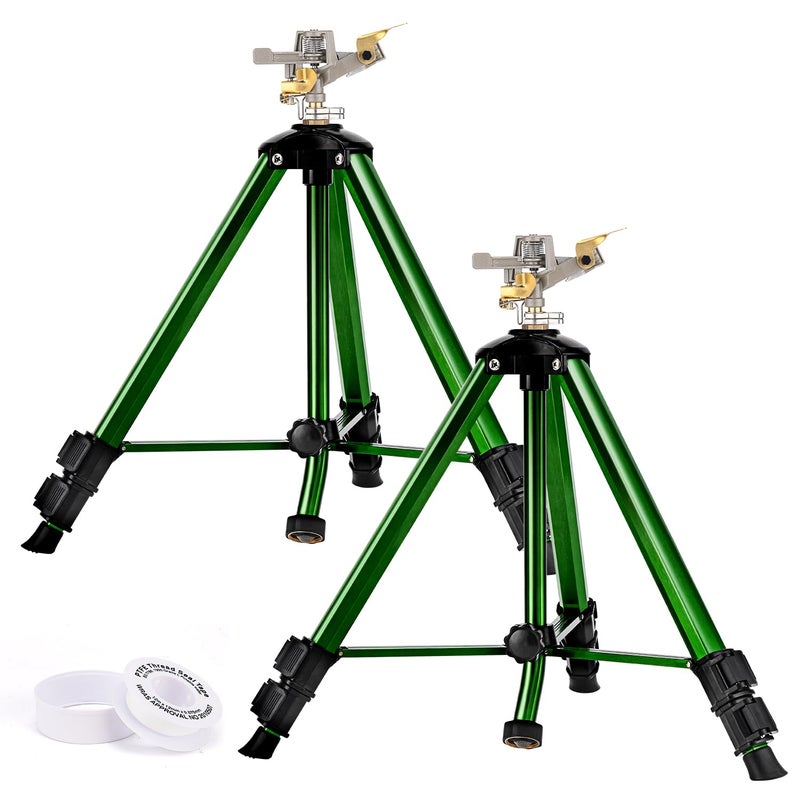 Keten Impact Sprinkler on Tripod Base, 2 Pack Lawn Sprinklers for Yard with 360 Degree Large Area Coverage, Extra Tall Heavy Duty Water Sprinkler for Lawn/Yard/Garden - Image 1