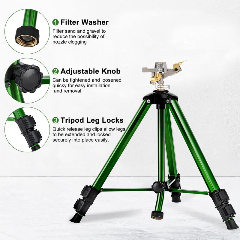 Keten Impact Sprinkler on Tripod Base, 2 Pack Lawn Sprinklers for Yard with 360 Degree Large Area Coverage, Extra Tall Heavy Duty Water Sprinkler for Lawn/Yard/Garden - Image 2