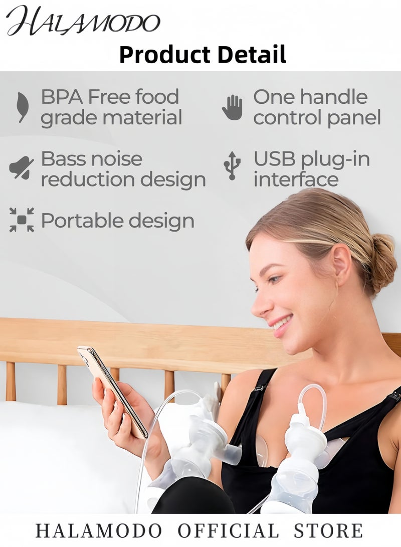 HALAMODO Electric Breast Pump Silicone Breast Milk Collector Portable Double Electric Breast Pump Backflow Design BPA Free Breast Pump High Suction Breast Pump Breastfeeding Accessory - Image 3