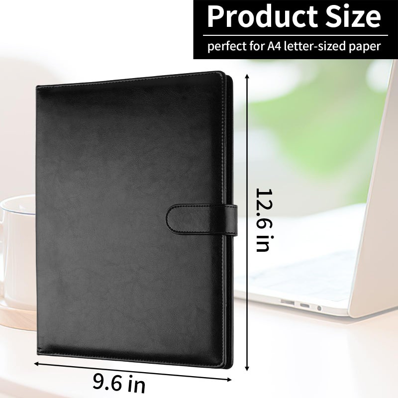 MOWPOG Professional Padfolio with Clipboard, Faux Leather Portfolio Folder Binder, Legal Pad Holder for A4 Letter Size Notepad, Resume, Writing Pad, Ideal Organizer for Business Office Conference, Black - Image 4