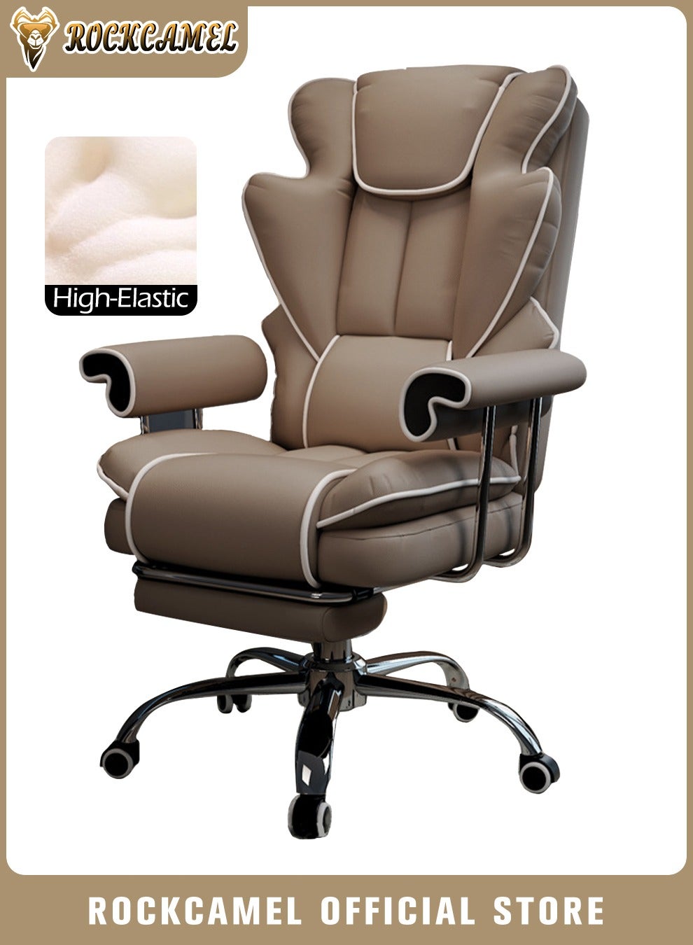 Ergonomic Gaming Chair/Computer Chair/Office Chair With Retractable Footrest, Steel Silent Caster Base, High Back Super PU Leather Boss Chair with Head&Lumbar Support Suitable for Home or Office