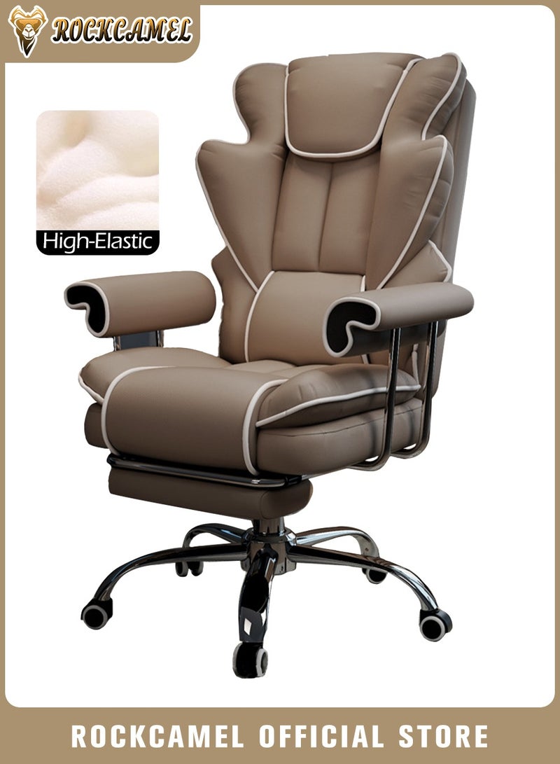 ROCKCAMEL Ergonomic Gaming Chair/Computer Chair/Office Chair With Retractable Footrest, Steel Silent Caster Base, High Back Super PU Leather Boss Chair with Head&Lumbar Support Suitable for Home or Office - Image 1