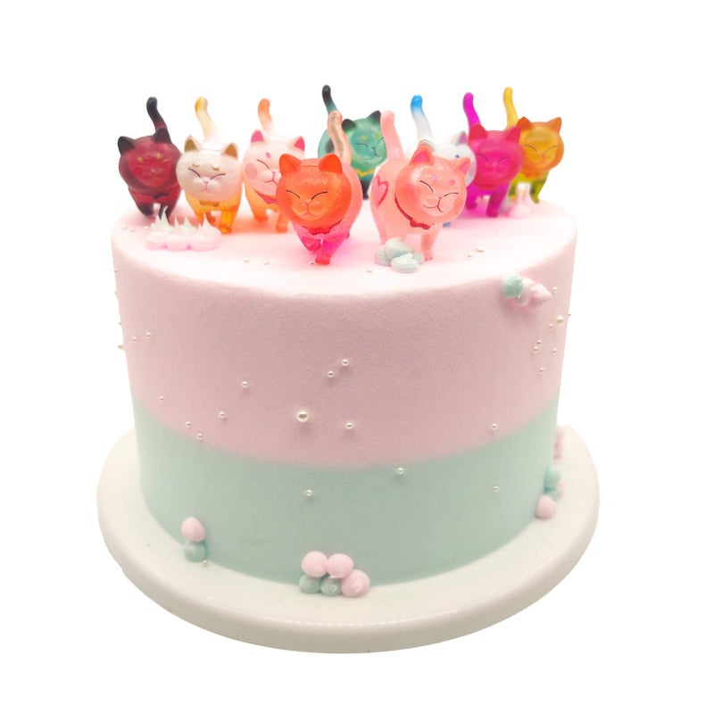 Halloluck 9 Pcs Colorful Cute Miniature Cat Figure Animal Cat Characters Decor Mini Figure Collection Decor, Cake Topper, Plant, Automobile Decoration,Landscape Scenes - Image 2