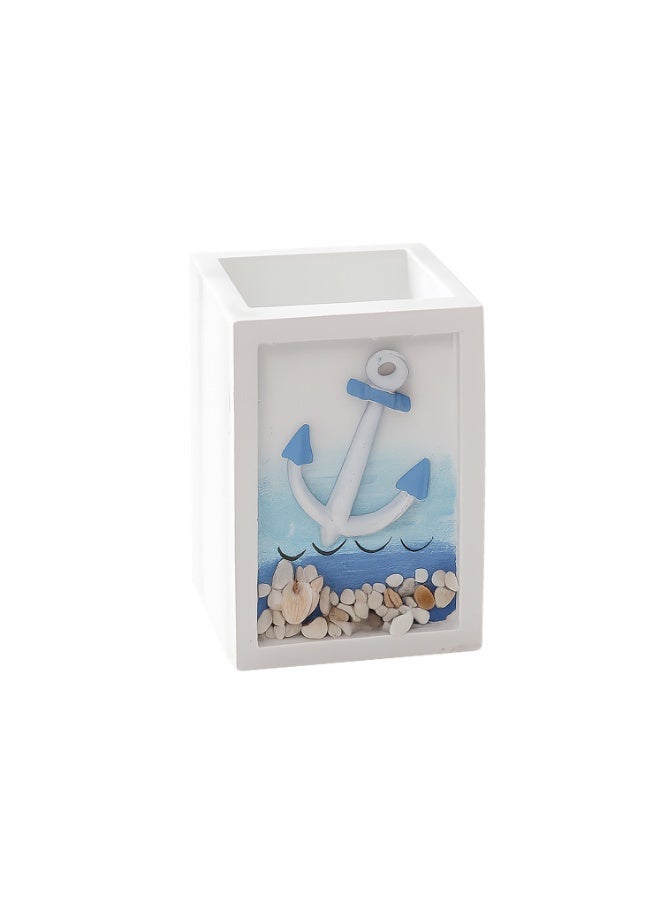 YINZUO Nautical Wooden Pen Holder – Beach Theme Desk Organizer with Sailboat/Anchor/Lifebuoy/Helm Designs – Decorative Office & Home Stationery Holder - Image 1