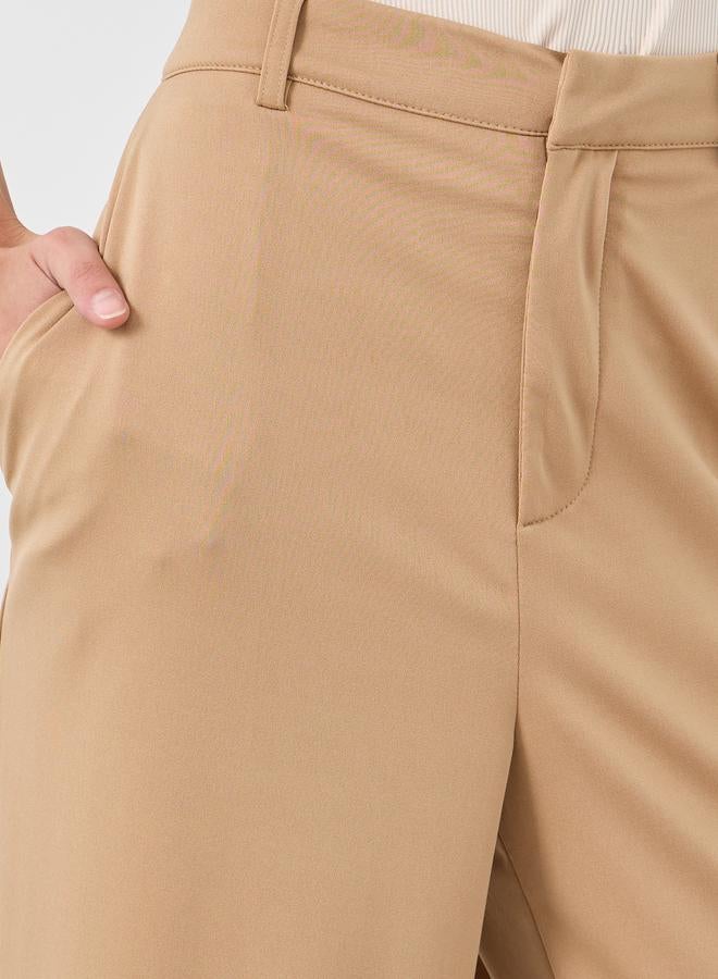 Styli Women Beige Stretch Wide Leg Pants with Side Pockets - Image 3