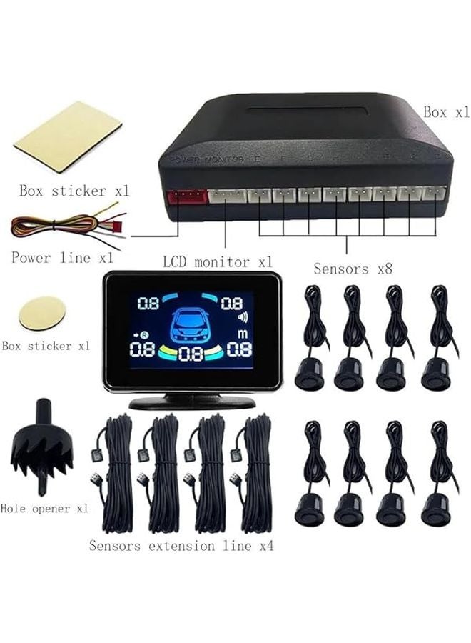 Red 8 Sensor Car Parking Assistance Kit Backup Radar Reversing Detector - Image 4