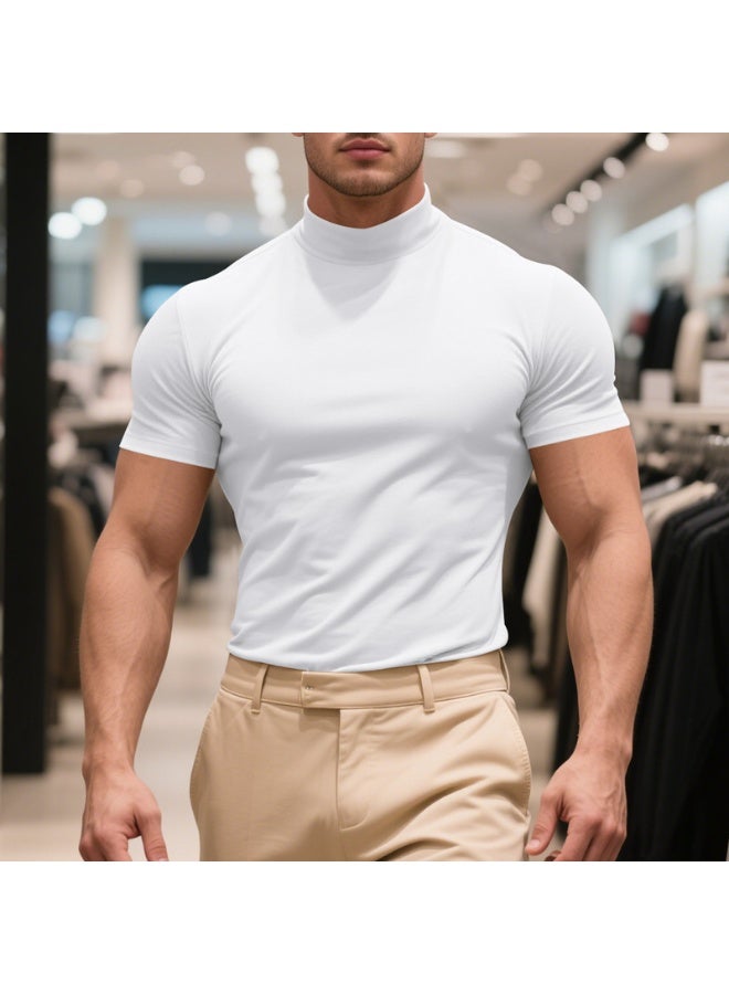 Casual Summer Short Sleeve T-Shirt Men's Slim Fit High Collar Breathable Base Shirt  Short Sleeve Tee - Image 3