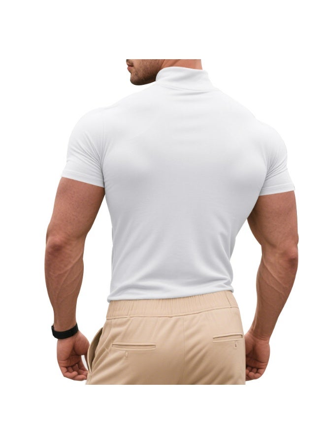 Casual Summer Short Sleeve T-Shirt Men's Slim Fit High Collar Breathable Base Shirt  Short Sleeve Tee - Image 2
