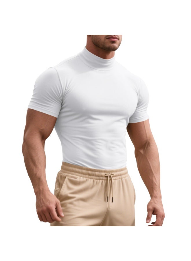 Casual Summer Short Sleeve T-Shirt Men's Slim Fit High Collar Breathable Base Shirt  Short Sleeve Tee - Image 1