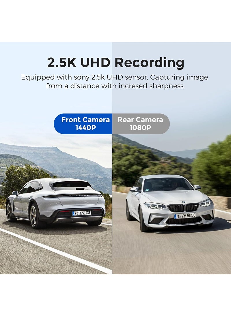 AZDOME - AR09 WIFI 2.5K Mirror Dash Cam, Built-in GPS 10" Split-Screen Display Rear View Mirror Camera, Night Vision 170° FOV Dual Backup Camera with Sony Sensor, Loop Recording, Parking Mode, 64GB Card - Image 1