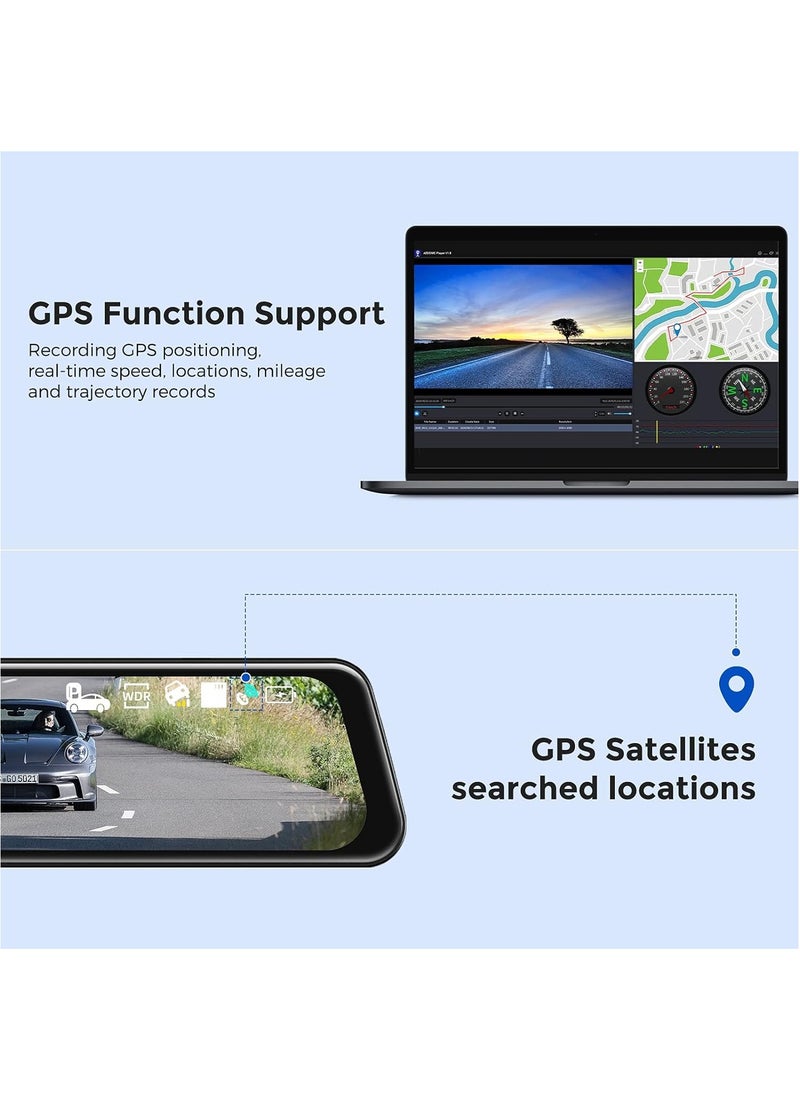 AZDOME - AR09 WIFI 2.5K Mirror Dash Cam, Built-in GPS 10" Split-Screen Display Rear View Mirror Camera, Night Vision 170° FOV Dual Backup Camera with Sony Sensor, Loop Recording, Parking Mode, 64GB Card - Image 1