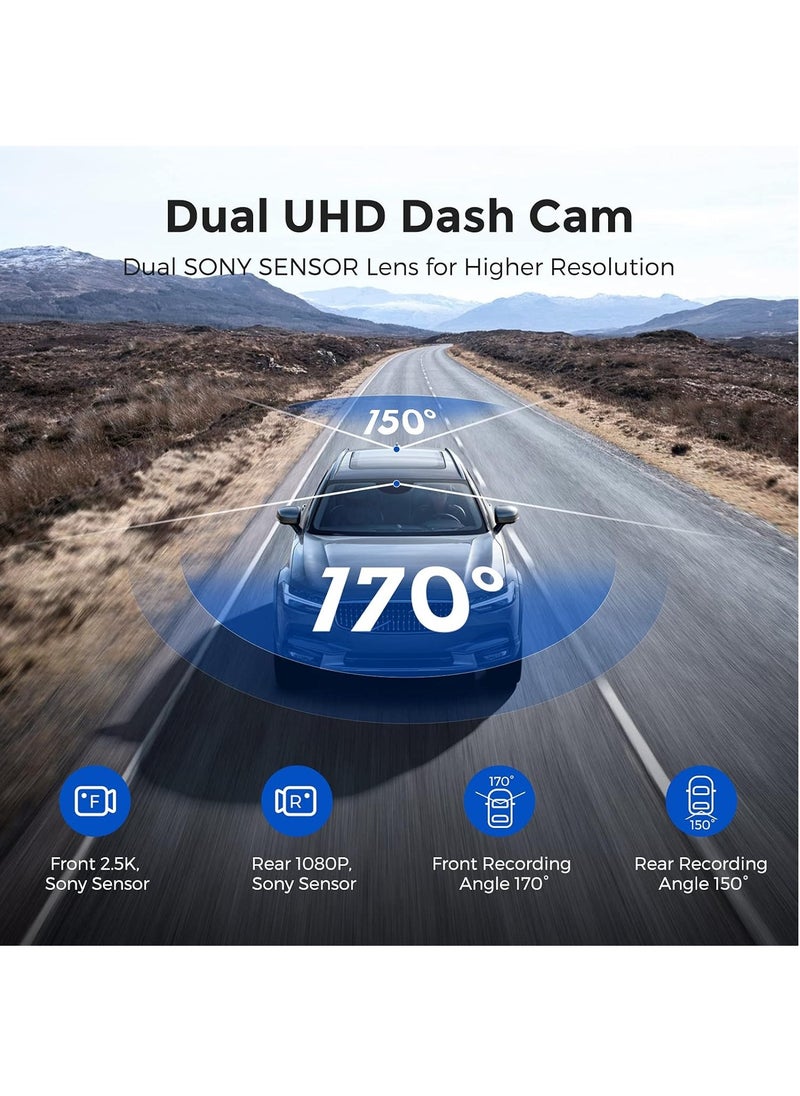 AZDOME - AR09 WIFI 2.5K Mirror Dash Cam, Built-in GPS 10" Split-Screen Display Rear View Mirror Camera, Night Vision 170° FOV Dual Backup Camera with Sony Sensor, Loop Recording, Parking Mode, 64GB Card - Image 1