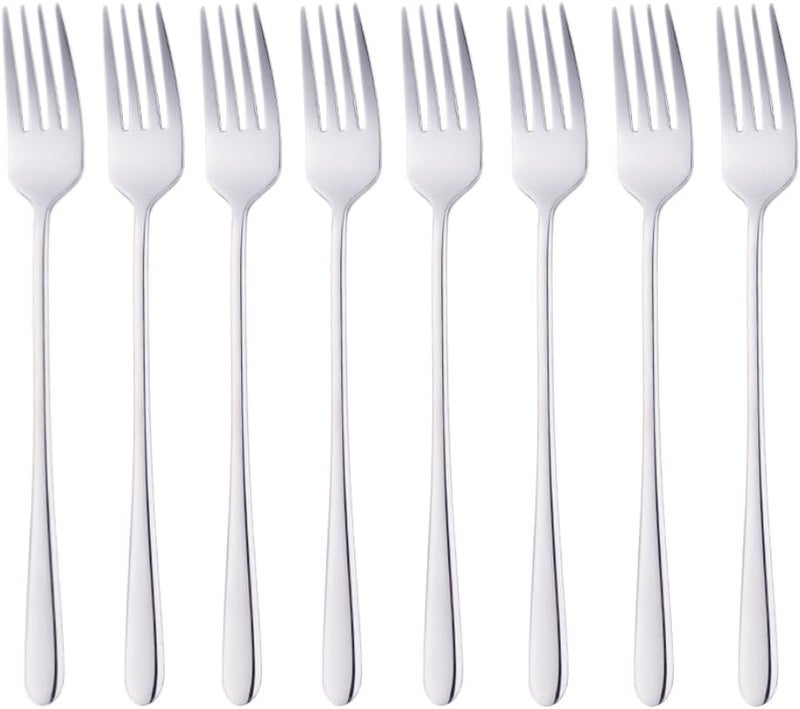 BISDARUN Stainless Steel Salad Fork Set of 8 Mirror Polished Dinner Fork Cutlery Set with Long Handles for Home Restaurant or Camping Fruit Pasta Silver - Image 1