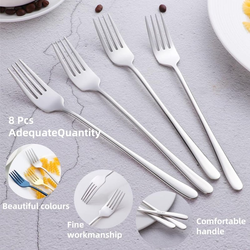 BISDARUN Stainless Steel Salad Fork Set of 8 Mirror Polished Dinner Fork Cutlery Set with Long Handles for Home Restaurant or Camping Fruit Pasta Silver - Image 2