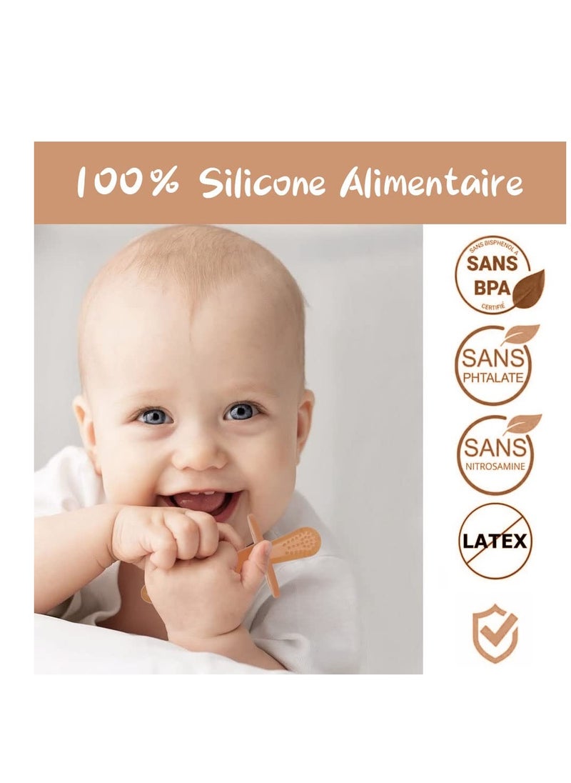 Bebiland 2PCS Teething Toys with 2 Anti-Lost Chain for Baby, Teether Toy Silicone Baby Teether, Baby Teething Toy, Teething Ring for 2 Months Above Boys and Girls (Brown)  - Image 4