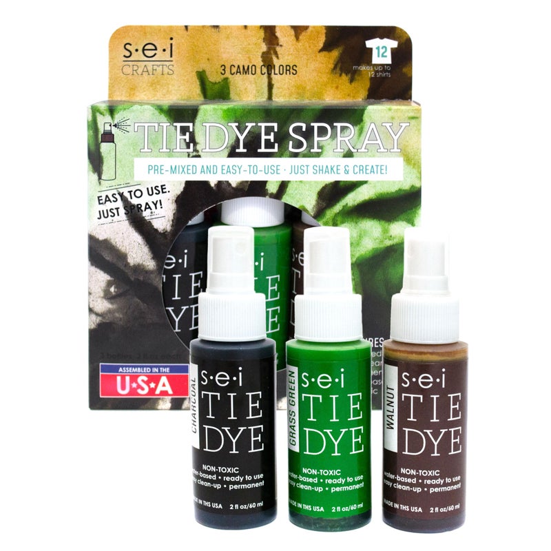 SEI Camo Tie Dye Kit 3 Pack PreMixed Spray Tie Dye Kit EasytoUse NonToxic Fabric Dye in Grass Green Walnut and Charcoal Shake and Spray