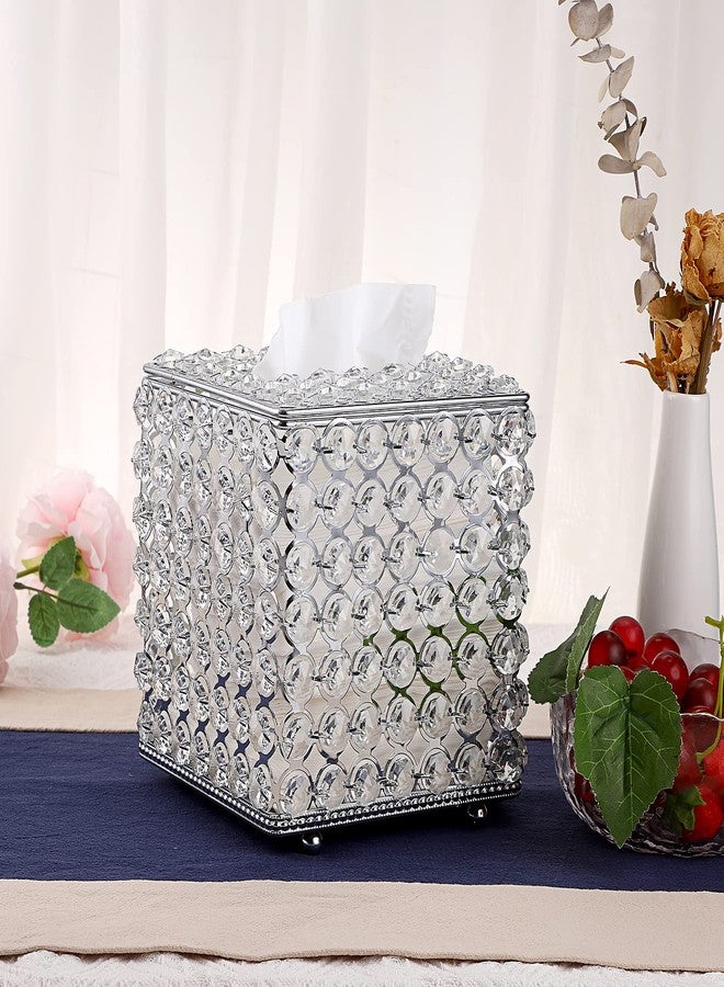 Sumnacon Crystal Square Tissue Box Cover - Decorative Tissue Box Holder, Sparkling Cube Tissue Holder for Bathroom Dresser Night Stand Table Car Store Office Home Decor, Silver - Image 2