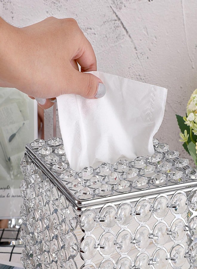 Sumnacon Crystal Square Tissue Box Cover - Decorative Tissue Box Holder, Sparkling Cube Tissue Holder for Bathroom Dresser Night Stand Table Car Store Office Home Decor, Silver - Image 3