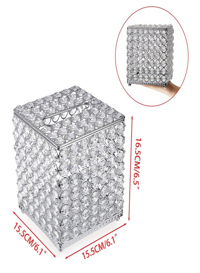 Sumnacon Crystal Square Tissue Box Cover - Decorative Tissue Box Holder, Sparkling Cube Tissue Holder for Bathroom Dresser Night Stand Table Car Store Office Home Decor, Silver - Image 4