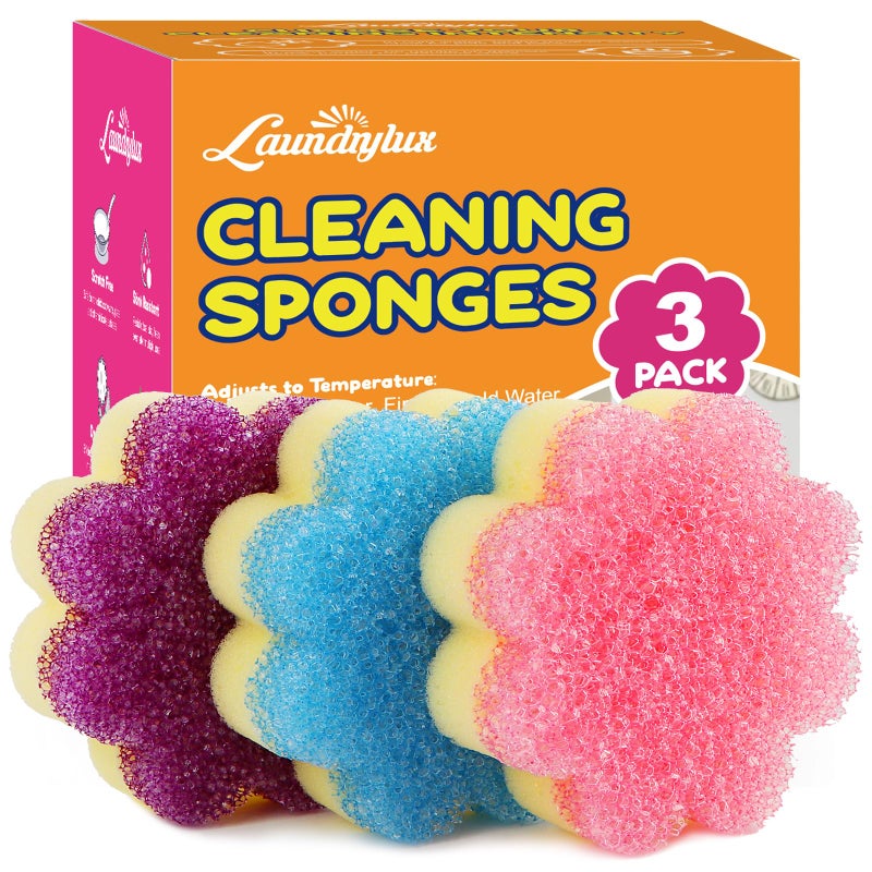 LAUNDRYLUX Scrub Sponge, Dual-Sided Temperature-Responsive Scrubber - Non-Scratch - Multipurpose Dish Sponges for Kitchens, Bathrooms, and Outdoor Use - 3 Pack - Image 1