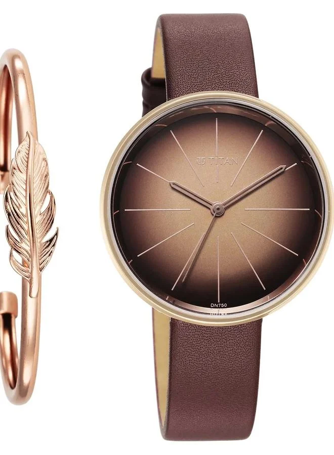 TITAN Women's Analog Display Watch With Brown Leather Strap - 2718WL01