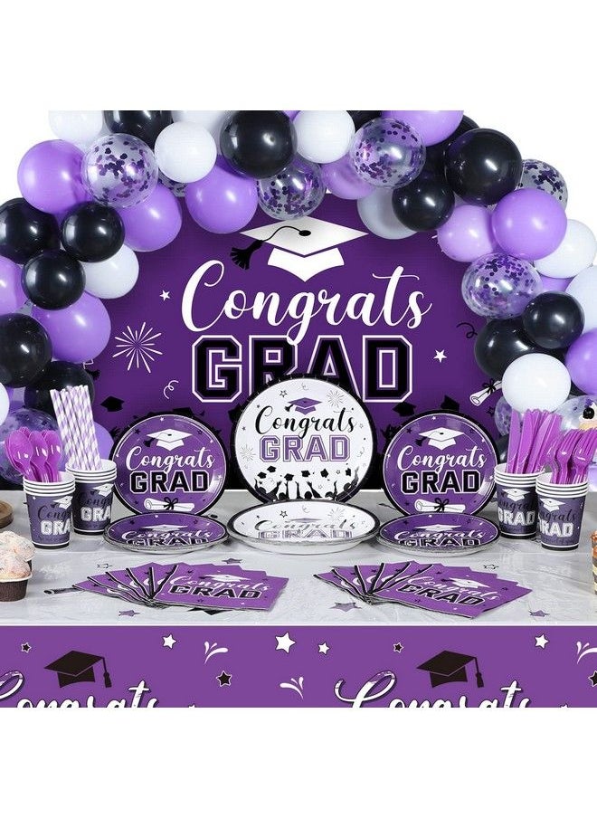 Tatuo 277 Pcs Graduation Decoration Class Of 2023 Party Supplies Kit Congrats Balloons Grad Party Disposable Dinnerware Backdrop Tablecloth For High School College Grad Celebration Serves 24 (Purple)  - Image 2