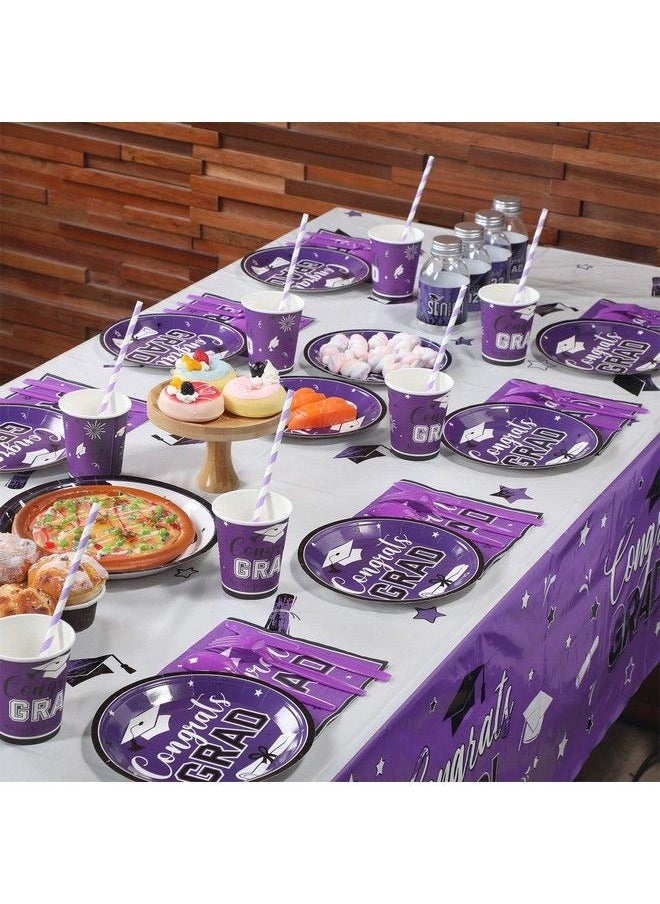 Tatuo 277 Pcs Graduation Decoration Class Of 2023 Party Supplies Kit Congrats Balloons Grad Party Disposable Dinnerware Backdrop Tablecloth For High School College Grad Celebration Serves 24 (Purple)  - Image 4