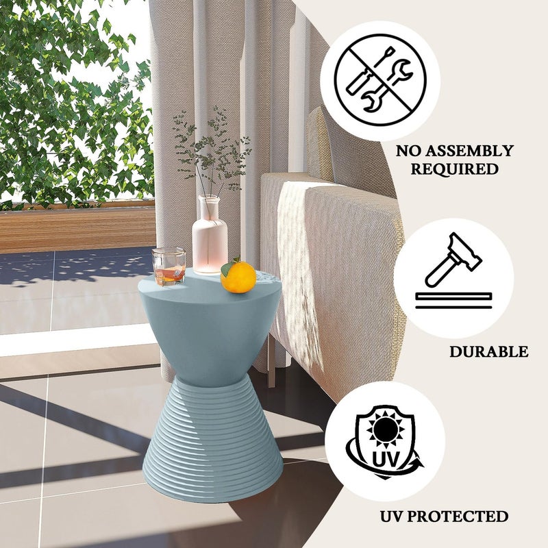 LeisureMod Modern Hourglass Side Table - ABS Shell Drum End Table with Storage for Indoor & Outdoor Use, Dusty Blue - Image 2