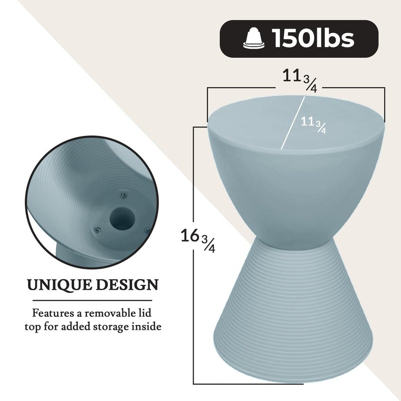 LeisureMod Modern Hourglass Side Table - ABS Shell Drum End Table with Storage for Indoor & Outdoor Use, Dusty Blue - Image 5