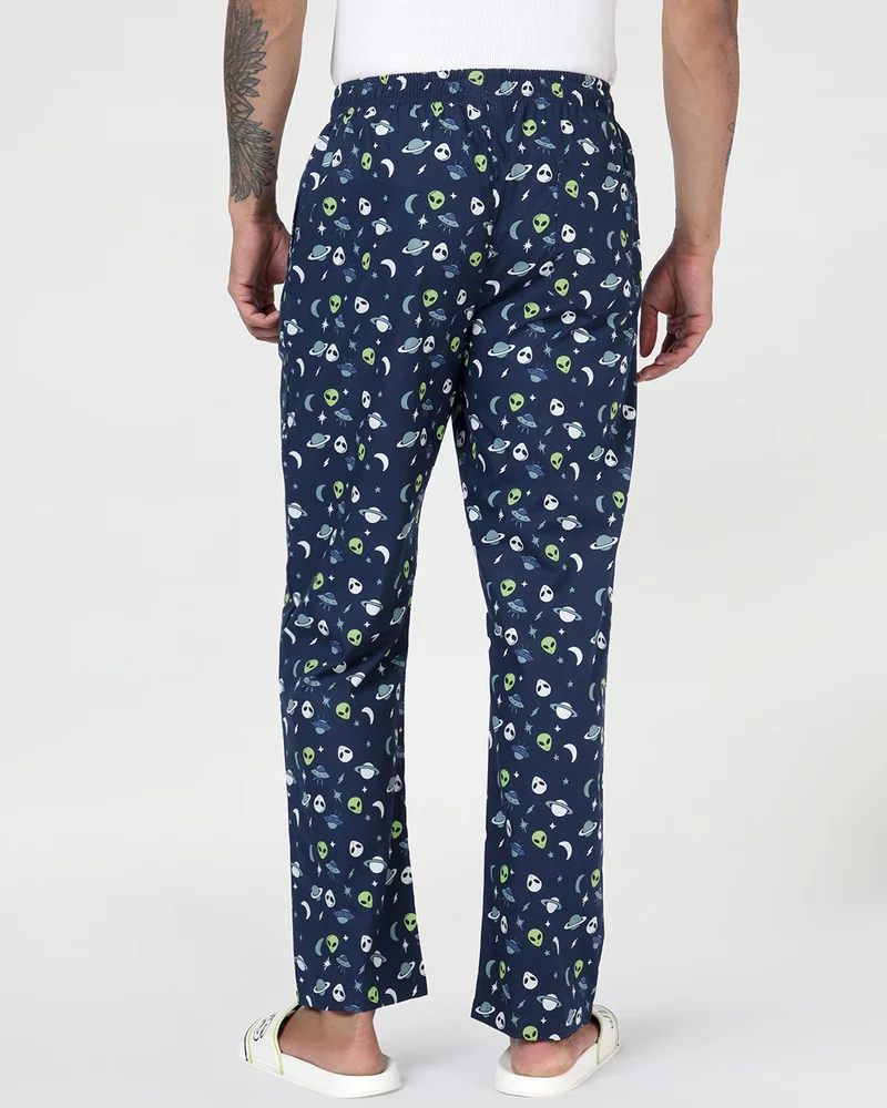 bewakoof  Men's Pageant Blue All Over Printed Pyjamas for Men | Best Price UAE