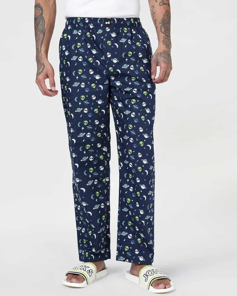 bewakoof Men's Pageant Blue All Over Printed Pyjamas