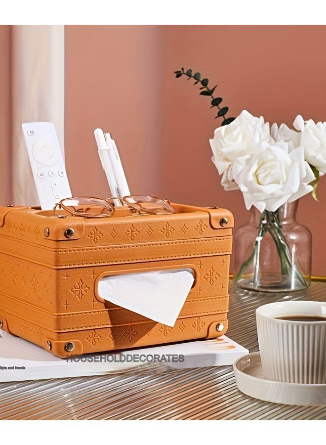 حامل علبة المناديل البرتقالي مع تخزين جهاز التحكم عن بعد منظف بلاستيكي متعدد الوظائف - Image 2