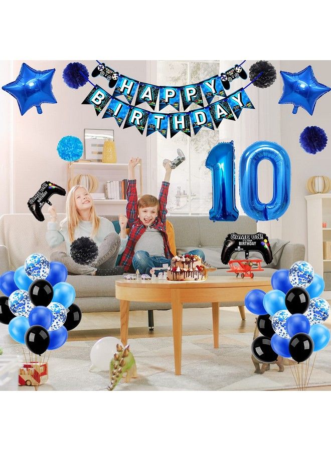 53 Pcs 10Th Birthday Decorations For Boys, Blue Video Game Party Supplies, Include Video Game Happy Birthday Banner,Number 10 Balloon,Pompoms Flowers For Kids Gamer Birthday Decor - Image 5