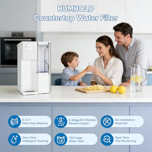 HUMHOLD Reverse Osmosis Water Filter Countertop 5 Stage RO System, Hot & Cold Water Dispenser, 4:1 Pure to Drain, TDS Display & Filter Life, No Installation Portable RO Water Purifier for Home - Image 2