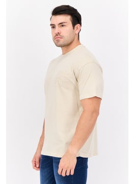 Fudo Men Crew Neck Short Sleeves Brand Logo T-Shirt, Beige  - Image 2