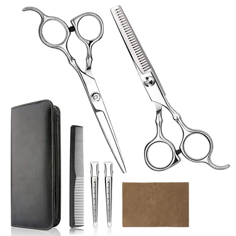 Himart Hair Cutting Scissors Professional Home Haircutting Barber/Salon Thinning Shears Kit with Comb and Case for Men/Women (Silver) - Image 1