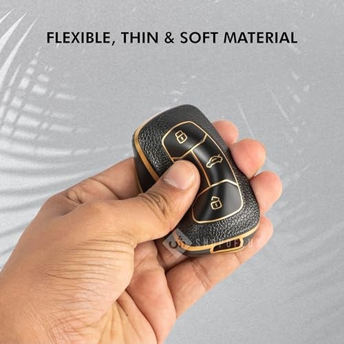 SHOPOFLUX TPU Leather Key Cover Compatible with Tata Nexon | Harrier | Safari | Altroz | Tigor | EV | Punch | Tiago EV Electric 4 Button Smart Key Only (Blue Gold) - Image 4