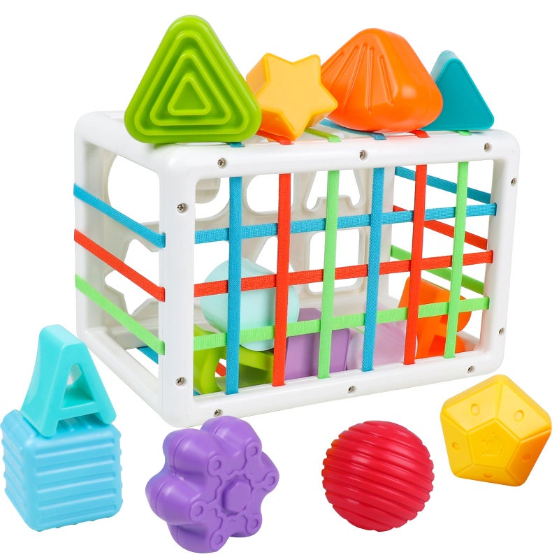 Montessori Toy 1 Year, Sensory Toy Shape Sorting Game with Play Cubes, 1-3 Years