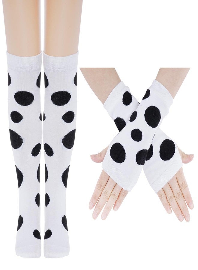 Dxhycc Girls Polka Dots Knee High Socks and Fingerless Gloves Cosplay Accessories for Halloween Dress Up Party - Image 1