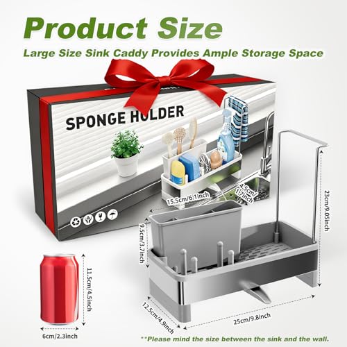 Ewaiira Stainless Steel Sink Caddy Sponge Holder for Kitchen Sink with Brush Holder Dishcloth Rack Rustproof Sink Organizer Countertop Soap Dispenser Kitchen Organizers Storage Essentials Gray98 - Image 3