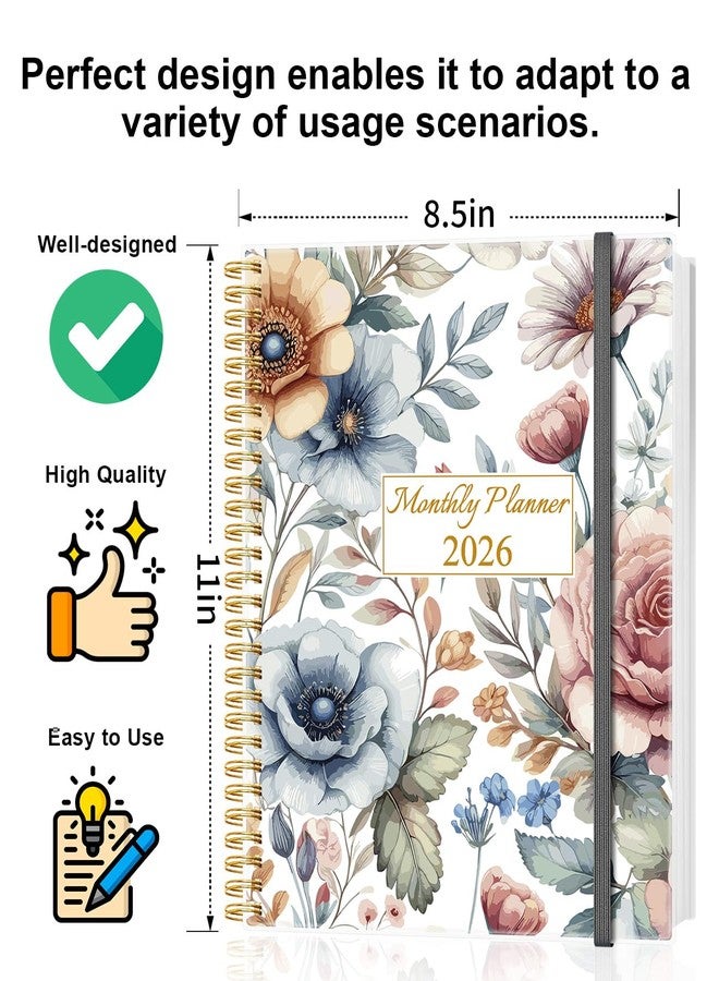 Tuun Fuplan Monthly Planner 2026 - Monthly Calendar from January 2026 to December 2026, 2026 Planner with Inner Pocket, Elastic Band, 8.5" x 11", Color Large Flower - Image 2