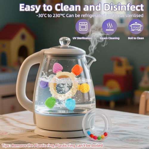 VTECHOLOGY Baby Teething Rings Toys for 0-6 6-12 Months Baby Rattle Teether Sensory Toys for Babies 0-24Months Silicone Teether Relief Chew Soothing Sore Gums for Newborn Infant Essentials BPA Free - Image 4