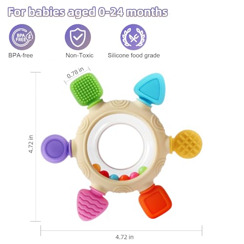 VTECHOLOGY Baby Teething Rings Toys for 0-6 6-12 Months Baby Rattle Teether Sensory Toys for Babies 0-24Months Silicone Teether Relief Chew Soothing Sore Gums for Newborn Infant Essentials BPA Free - Image 2