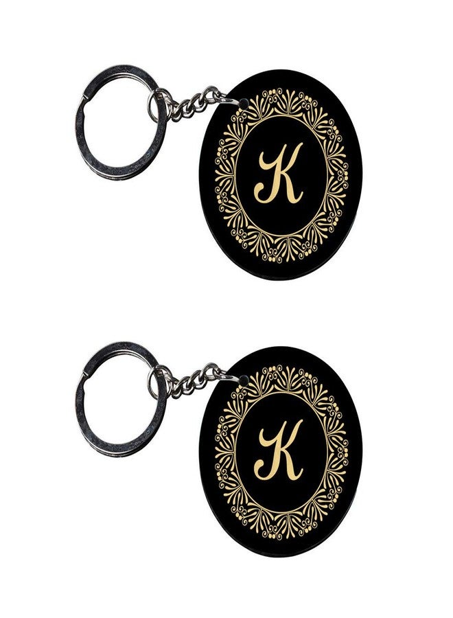 Tinywalk Set of 2 | Circle Shape Printed Wooden Keychains K | Circle Shape keyrings | Circle Shape Keychains| Printed keyrings - Image 1