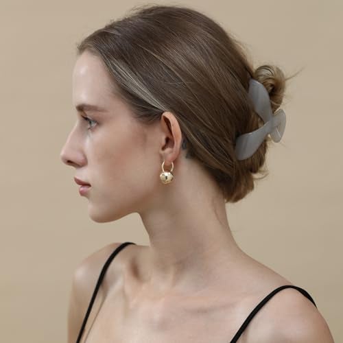 Ascona Hoop Earrings, Gold Plated Ball Drop Dangle Leverback Earrings for Women, Hypoallergenic Lightweight Gold Plated Dainty Fashion Jewelry(24mm) - Image 5