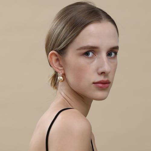 Ascona Hoop Earrings, Gold Plated Ball Drop Dangle Leverback Earrings for Women, Hypoallergenic Lightweight Gold Plated Dainty Fashion Jewelry(24mm) - Image 3