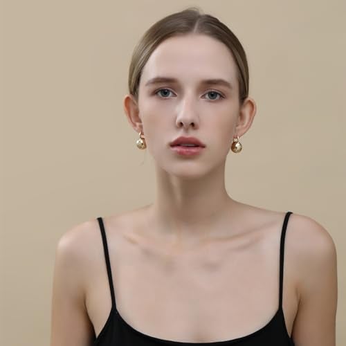 Ascona Hoop Earrings, Gold Plated Ball Drop Dangle Leverback Earrings for Women, Hypoallergenic Lightweight Gold Plated Dainty Fashion Jewelry(24mm) - Image 2