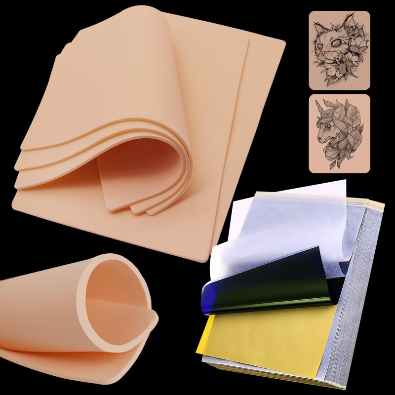 Tattoo Practice Skins 3MM with Transfer Paper Autdor 25Pcs Thick Fake Skin and Stencil Paper Kit Includes 20Pcs Tattoo Papers and 5Pcs Double Sided Blank Tattoos Skin Practice 3mm