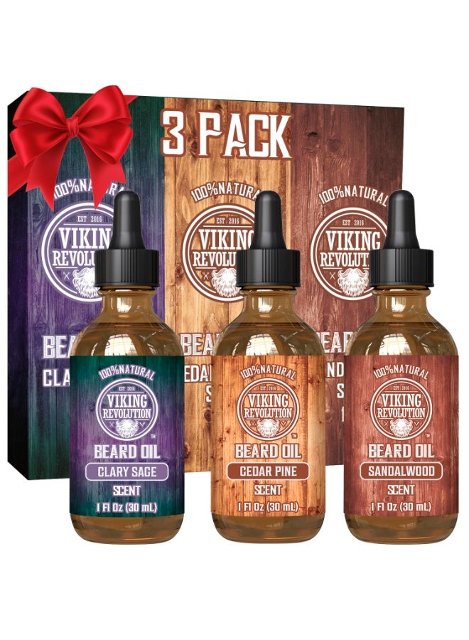 Viking Revolution Beard Oil for Men 3 Pack - Natural Mens Beard Oil Variety Set - Sandalwood, Pine and Cedar, Clary Sage Scents - Beard Conditioning and Moisturizing for a Healthy Beard (3 Pack, 1oz) - Image 1
