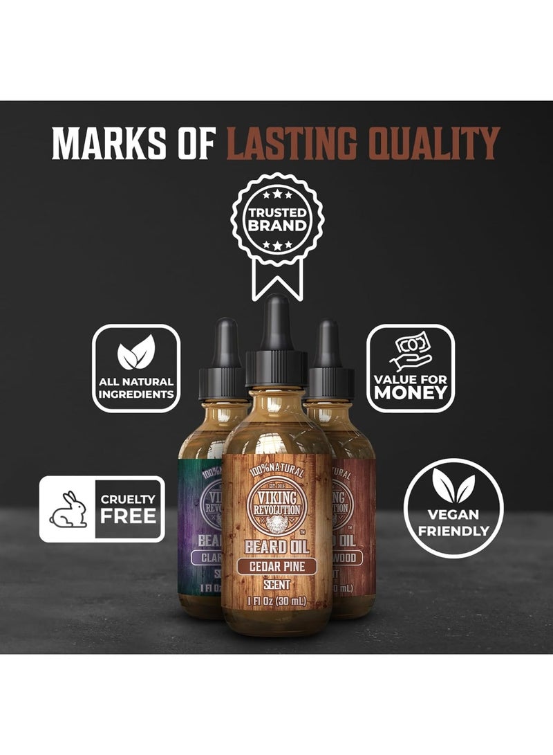 Viking Revolution Beard Oil for Men 3 Pack - Natural Mens Beard Oil Variety Set - Sandalwood, Pine and Cedar, Clary Sage Scents - Beard Conditioning and Moisturizing for a Healthy Beard (3 Pack, 1oz) - Image 3